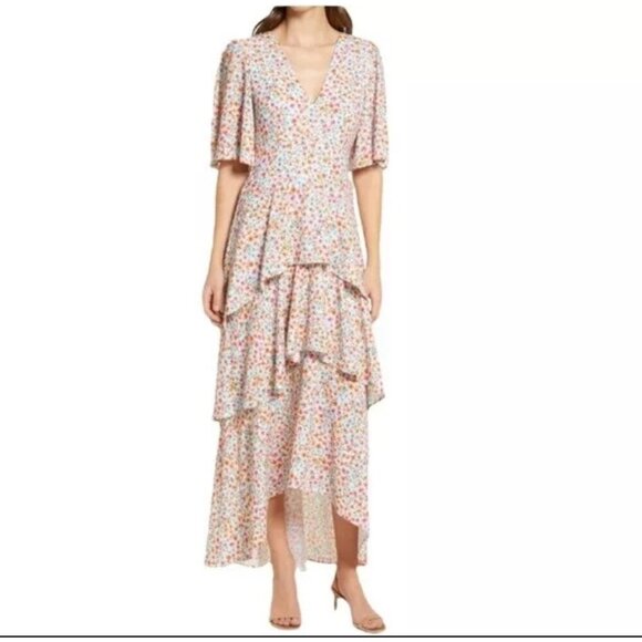 Fourteenth Place Multicolor Floral Print Tiered Maxi Dress Size large - Picture 1 of 8
